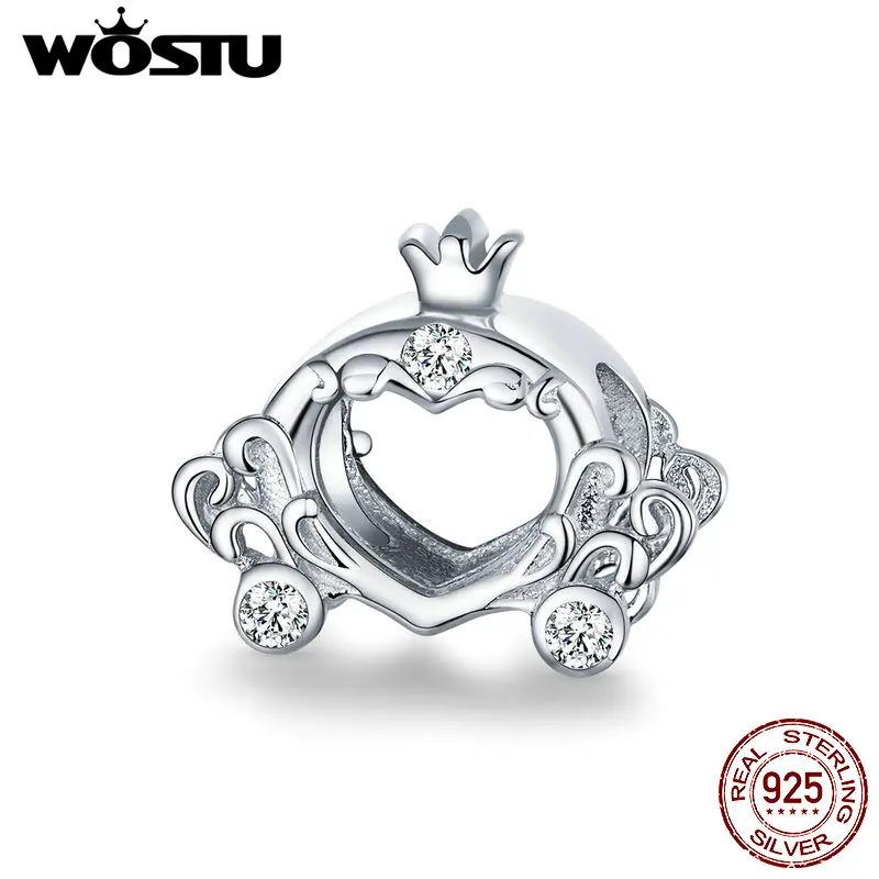 WOSTU 925 Sterling Silver Charms Beads Princess Pumpkin Car fit Bracelets or Necklace Jewelry Making FNC270 | Украшения и