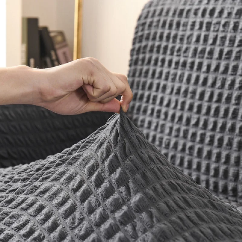 

Solid Color Sofa Covers for Living Room Polyester Seersucker Non-slip Couch Cover Slipcovers Chair Protector 1/2/3/4 Seater