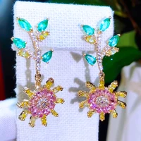 godki new new cute sweet sun flower cz drop earrings full cubic zirconia for women wedding trendy earrings bijoux high quality