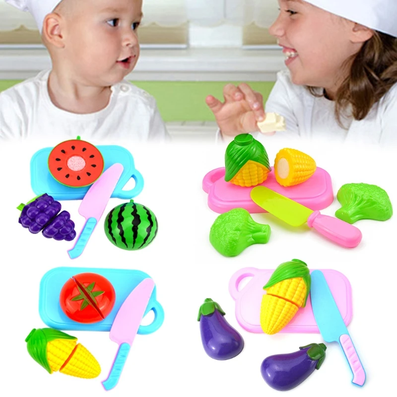 

4pcs/set Kids Pretend Role Play Kitchen Fruit Vegetable Food Toy Cutting Set Gif