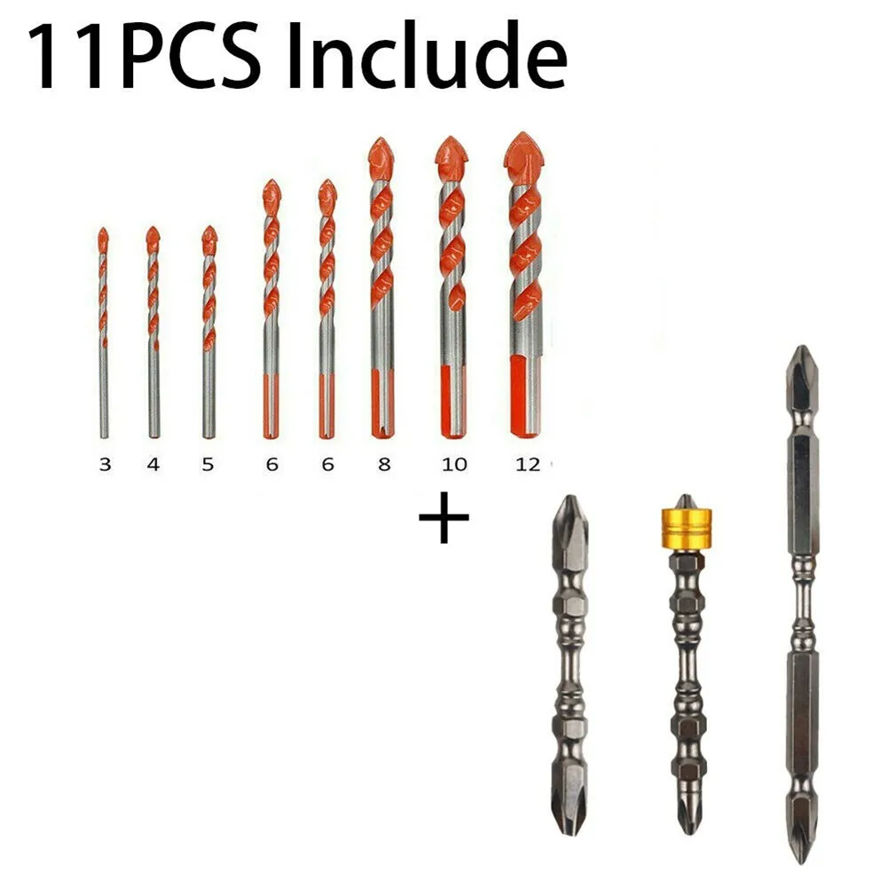

Hard Alloy Screwdrivers 11PCS Multifunctional Drill Bits Ceramic Wall Glass Punching Hole Working Set