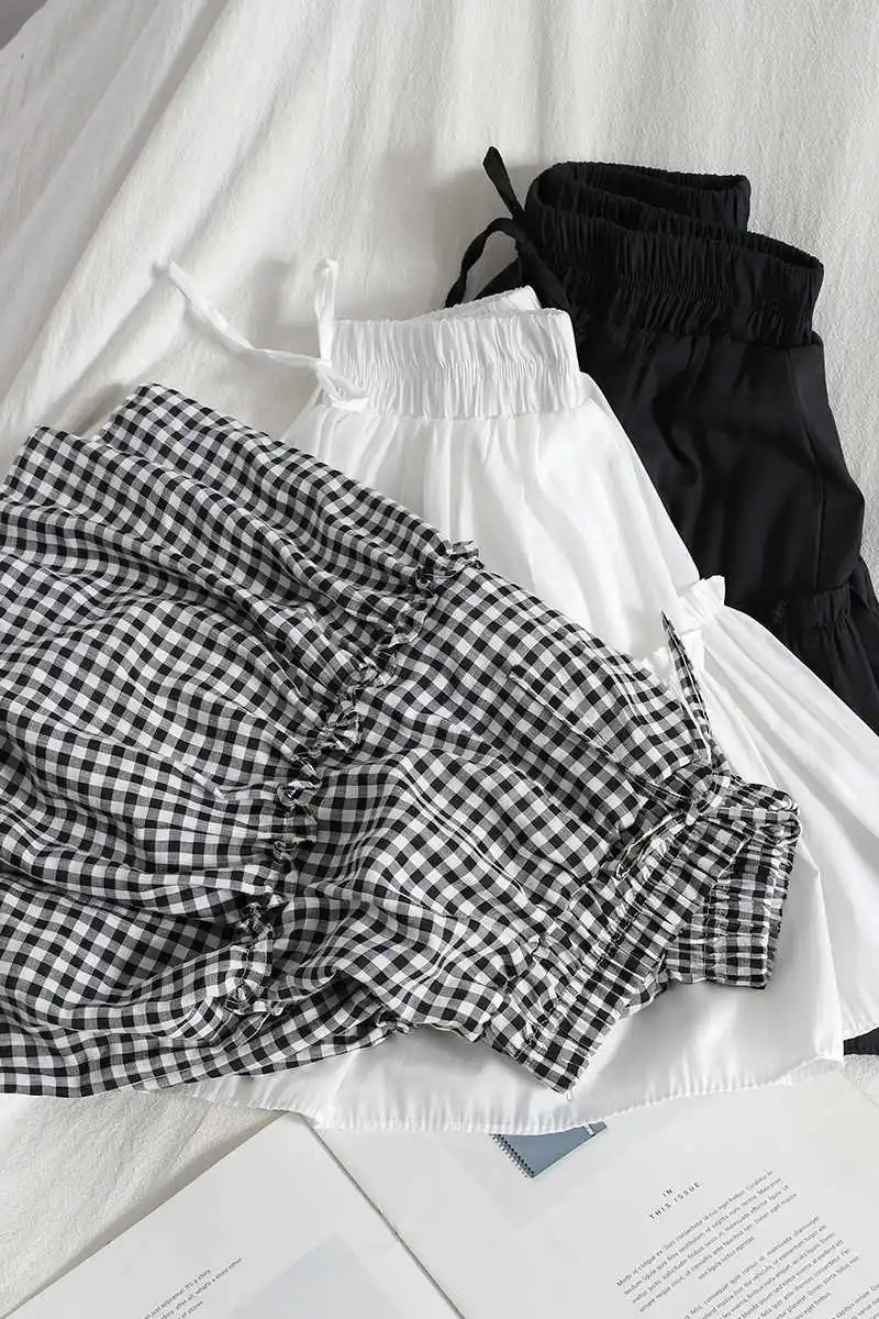 

Lace up elastic waist skirt summer dress new slim and versatile pompous skirt stitching Auricularia flounce skirt student