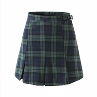 2021 women buckle belt high waist plaid mini pleated mini skirt england vintage package hips zipper bm y2k student short skirts