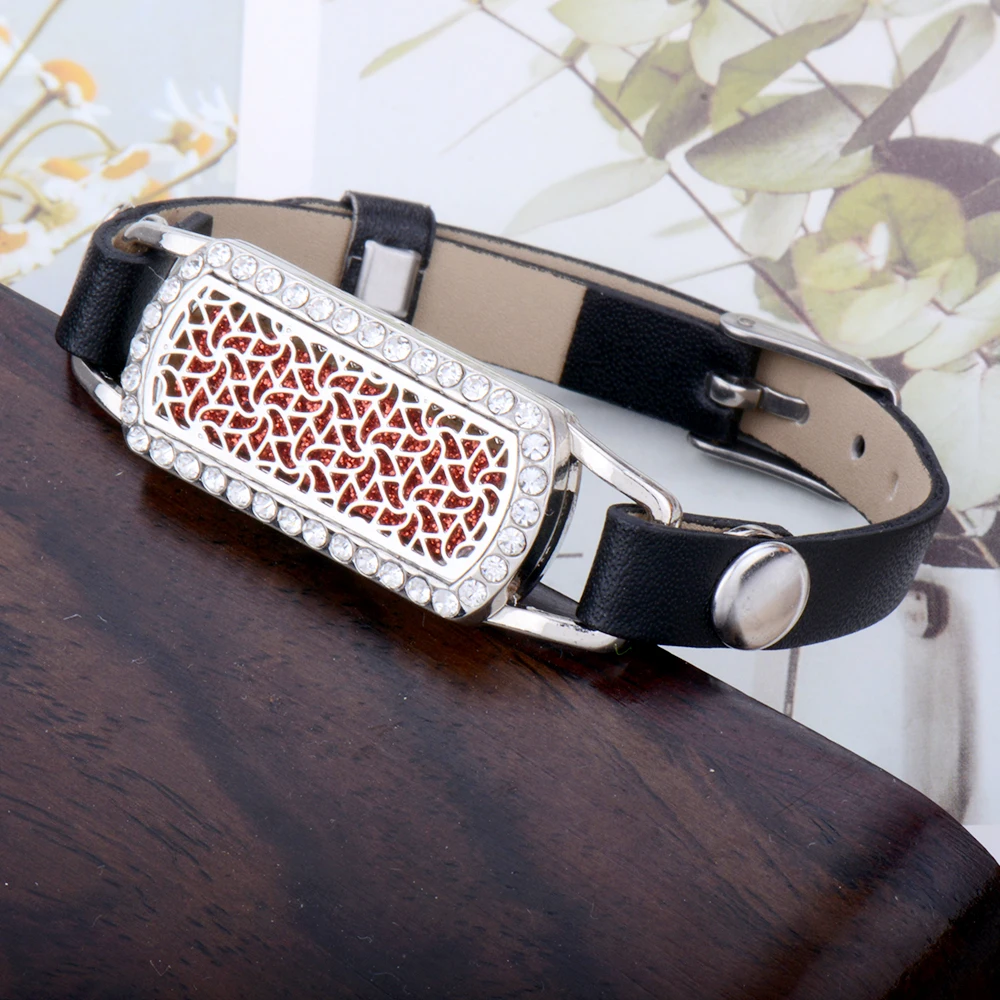 Полностью Циркон Черный Кожаный браслет для ароматерапии эфирное масло диффузор