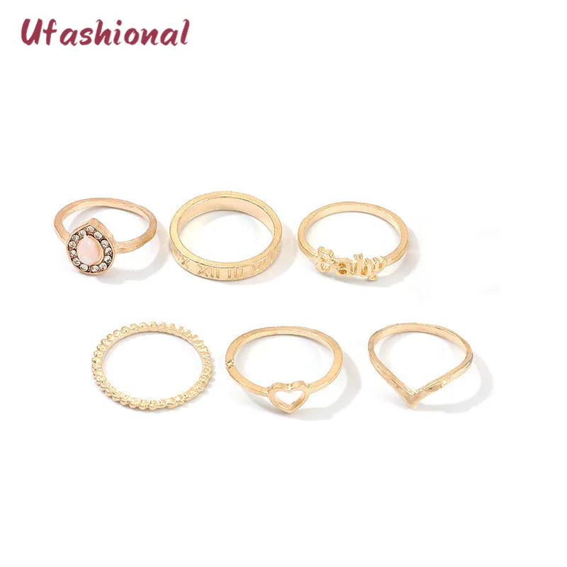 Набор колец из цинкового сплава 6 шт. набор золотых в богемном стиле винтажная