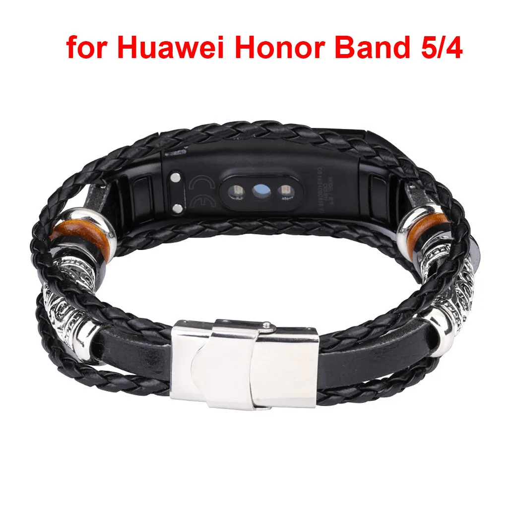 Модный ремешок для Huawei Honor Band 5 сменный кожаный браслет с бисером плетеный телефон