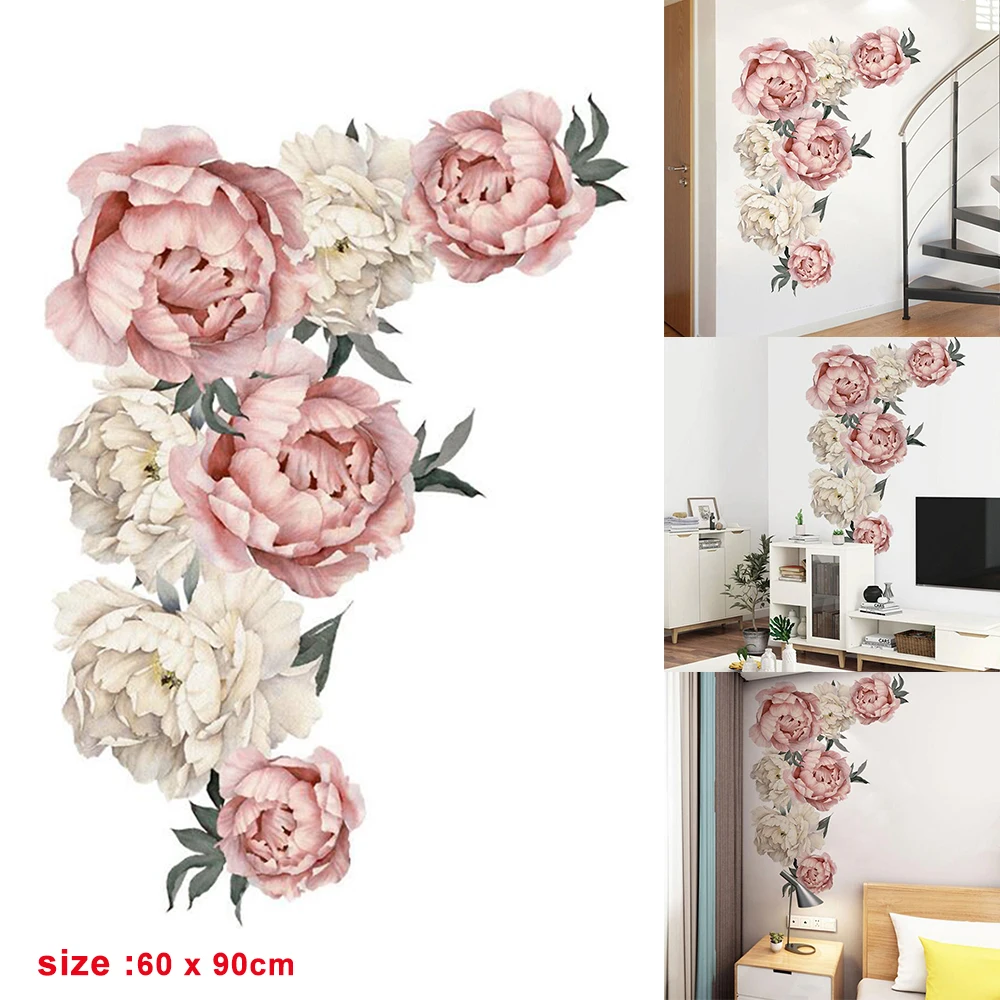 Цветущие большие пионы розы настенные стикеры красивые художественные наклейки