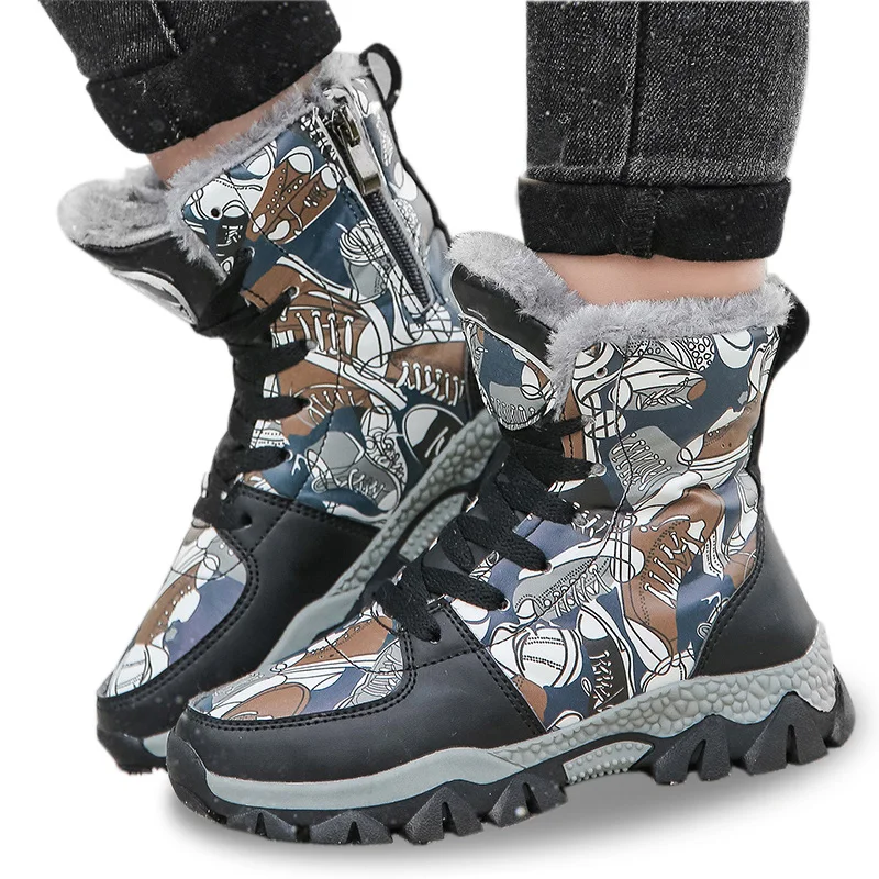 

XZVZ Kids Snow Boots Cotton in Winter Children's Boots Warm Thick Boys Outdoor Casual Shoes Anti-slip Hook Children's Snow Boots