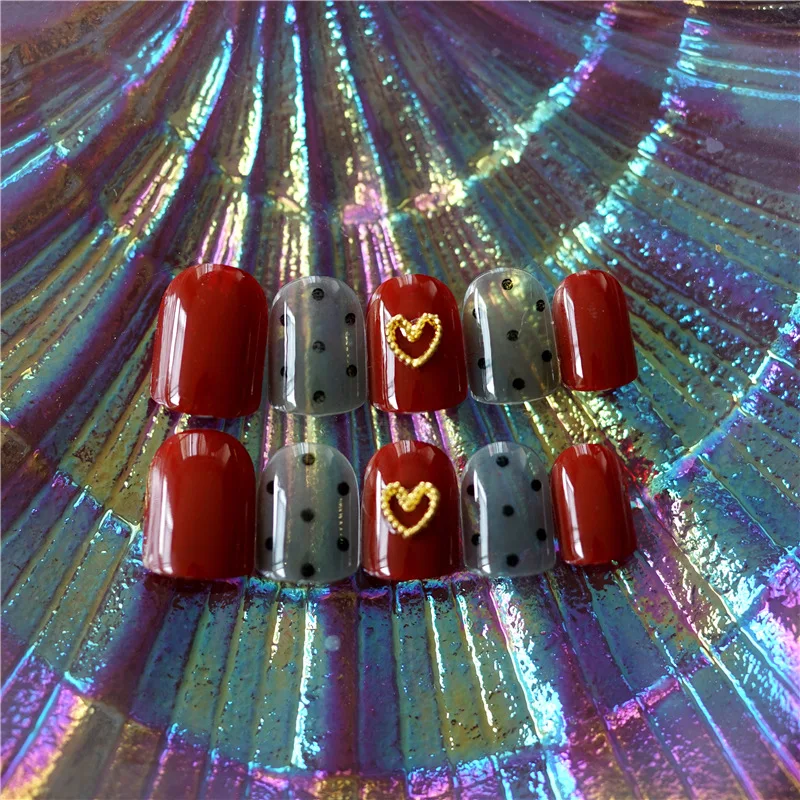 24 шт./компл. золотые наклейки в форме сердца накладные ногти с полным покрытием