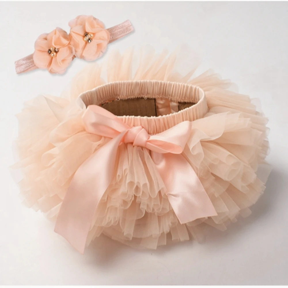 Baby girl tutu skirt 2pcs tulle lace bloomers diaper cover Newborn infant outfits Mauv headband flower set Baby mesh bloomer