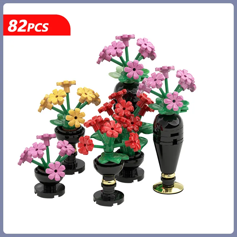 

MOC New Color Mini Flowers Pots Creative Vase Building Blocks DIY Model Assembly Educational Toys For Kids Girls Gift 82pcs