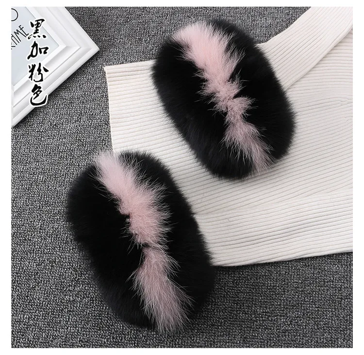 black pink Ms. MinShu 14 см Настоящий Лисий мех манжеты натуральный Лисий рукава с мехом для женщин пальто Теплые рукава куртка воротник из лисьего меха манжеты - Цвет: black pink