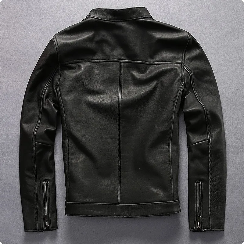 

Повседневная приталенная Мужская короткая куртка из натуральной кожи с воротником-стойкой размера плюс, модное мотоциклетное Мужское паль...