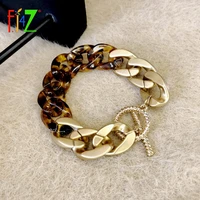 f j4z 2021 trend bacelets for women fashion thick golden mix leopard black white resin chain toggle bangle cocktail jewelry