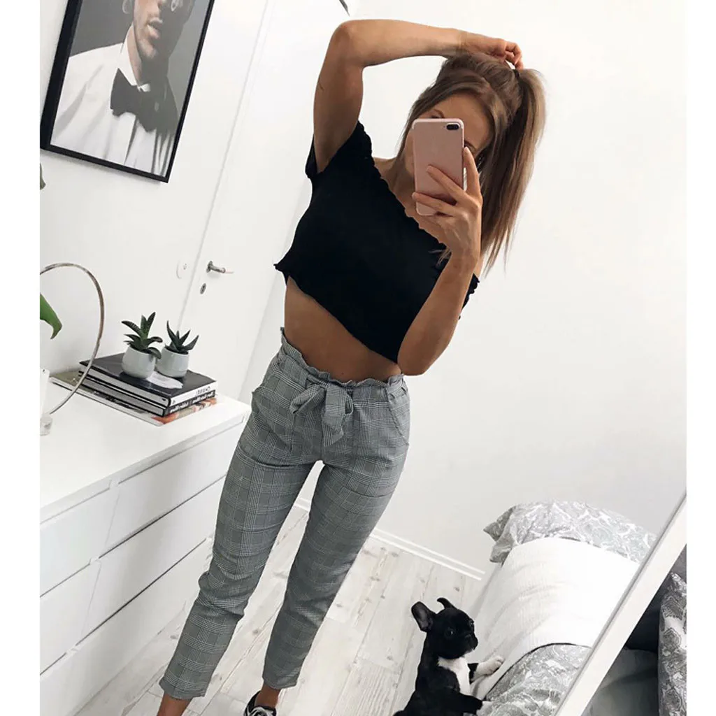 Pantalon femme ete брюки для женщин женские свободные повседневные эластичные хлопковые и льняные брюки с завязками для женщин