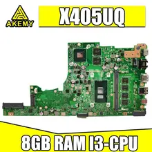 Akemy X405UQ For ASUS X405U X405UN X405UR X405URR X405URP X405UQ X405UF Laotop Mainboard X405UQ Motherboard W/ I3-CPU 8GB RAM