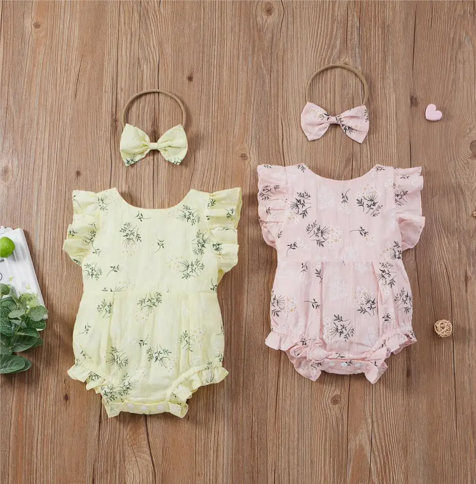 Летний повседневный комбинезон для маленьких девочек 2 шт. с рукавами фонариками