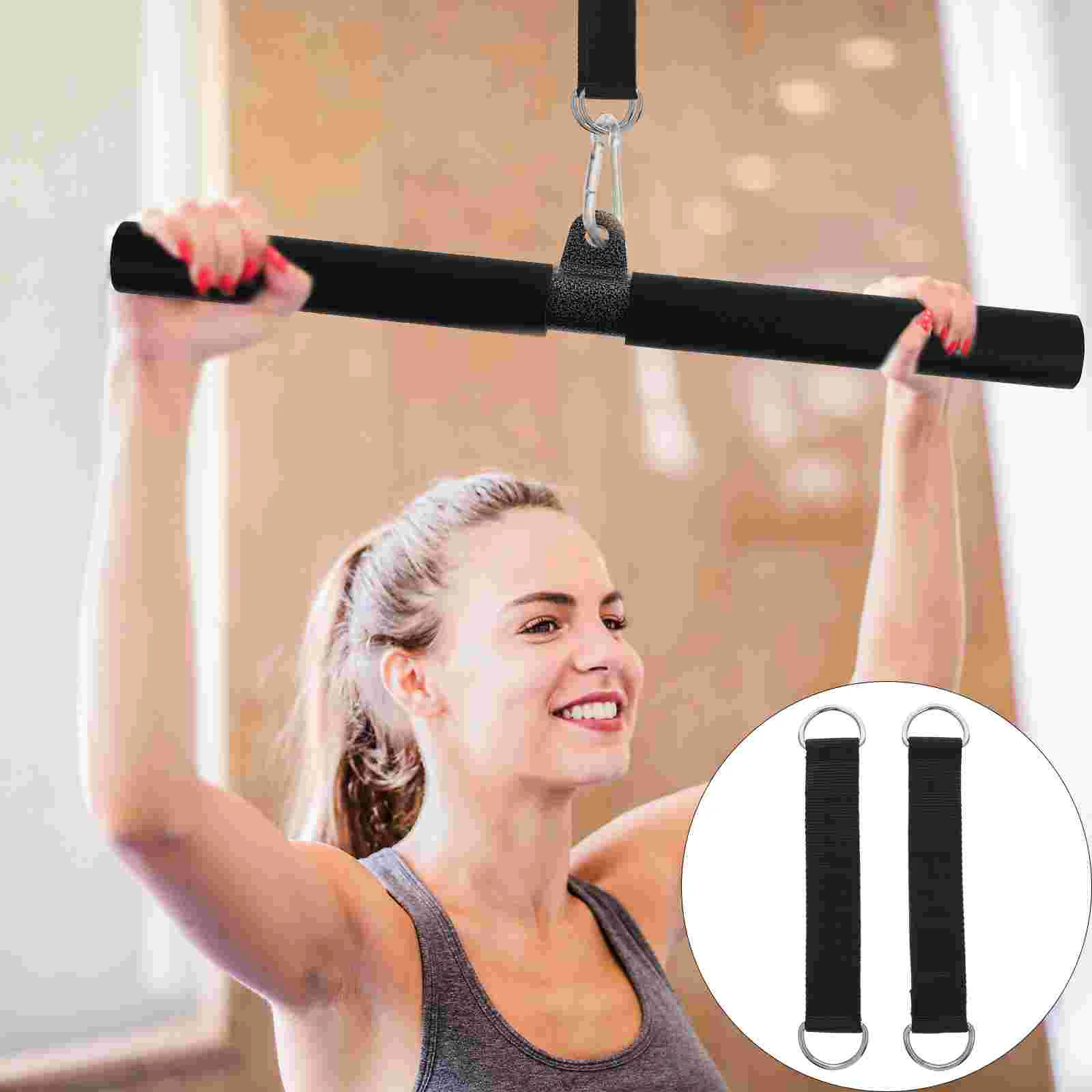 

2Pcs Practical Fitness Pulley Hanging Straps Durable Fitness Supplies (Black)