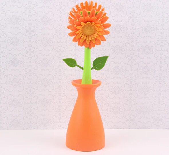 

1PC Kitchen Bathroom Family Removable Handle Brush Bottle Bowl Dish Pot Cleaner Sunflower Shaped Cleaning Brush Clean OK 0174