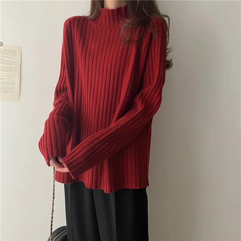 

Korean new versatile lazy loose thickened Pullover semi turtleneck colors sweater women harajuku pull femme