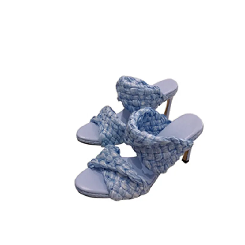 

2021 new fashion cross rope woven sandals women's round head high heel Roman open toe women's shoes