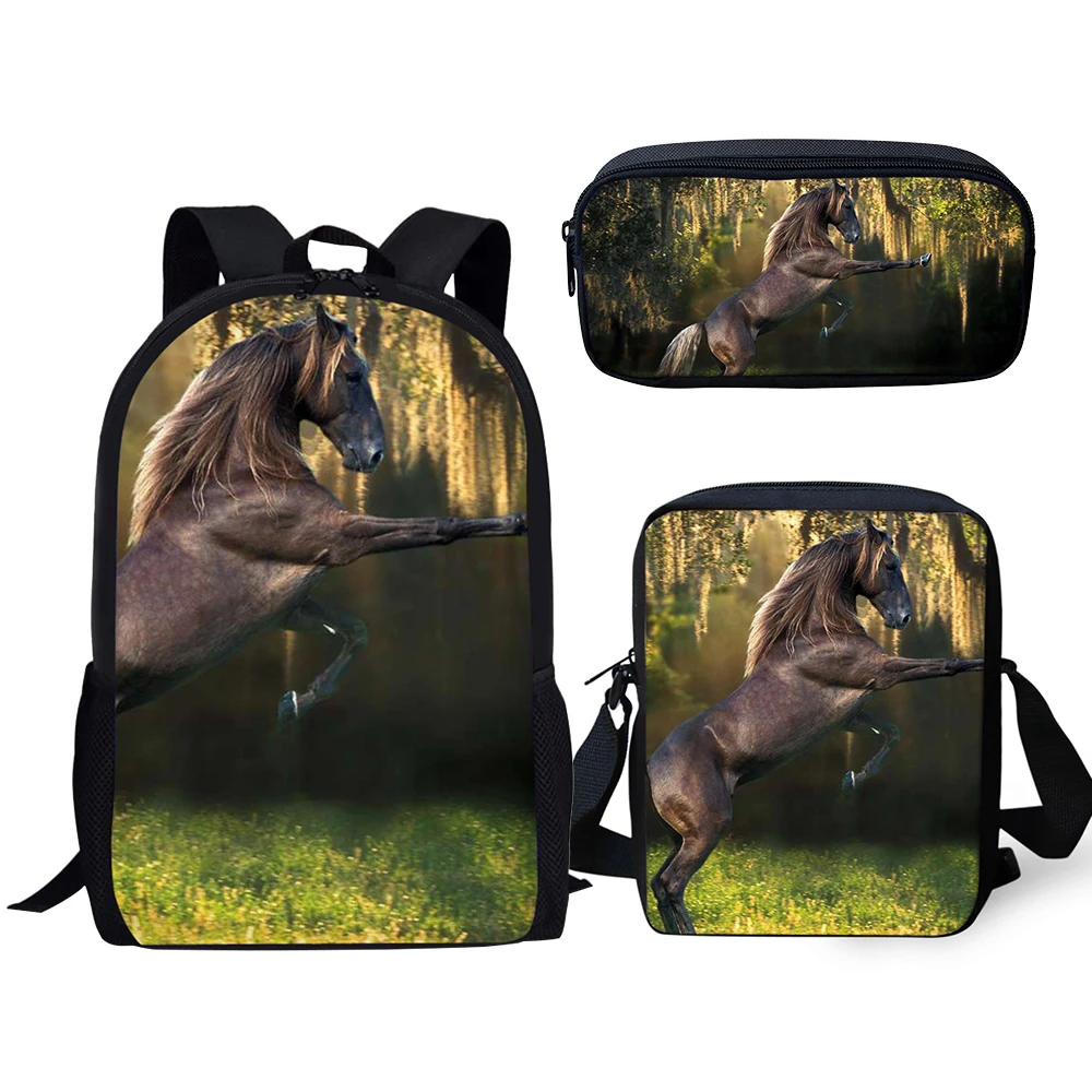 HaoYun Children's 3PCs Set Backpacks Cute White Horse Pattern Kids School Book Bags Students Backpack/Flaps Bag/Pen Bags