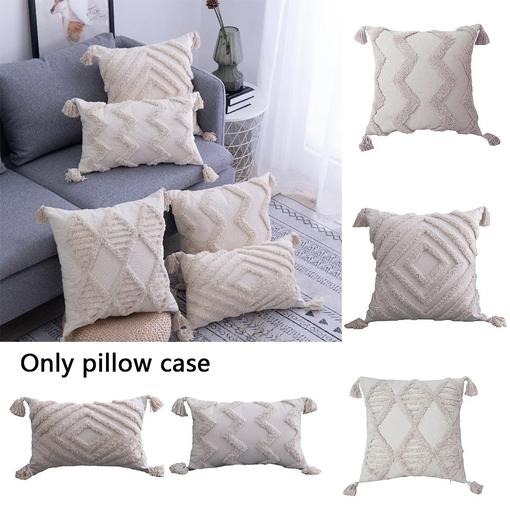 

Boho Tassel Pillow Case Square Soft Pillowcase Throw Comes With Invisible Zipper High Quality Cushion Cover