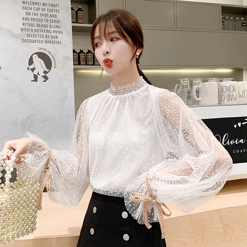 Женские шифоновые сексуальные блузки с длинным рукавом элегантные 876C на осень 2019