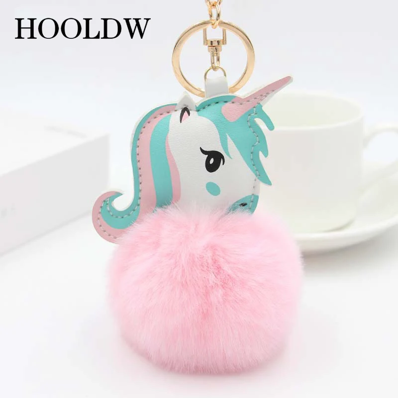 Брелок меховой шарик с единорогом и помпоном брелок лошадью женская сумка для