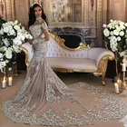 Роскошные платья невесты Дубай с аппликацией из бисера с длинными рукавами с высоким воротником Свадебные платья русалки для вечеринки двойные 11 robe de Bride