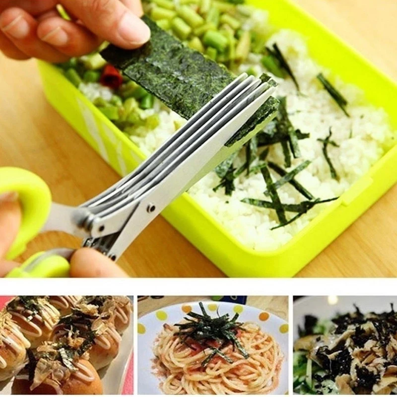

Multilayer Stainless Steel Multifunctional Knives Kitchen Scissors Chive Cutter Herb Spice Kitchen Slicer Shredded Scallion Cut