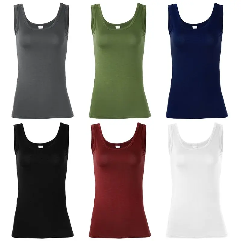 

Women Ladies Summer Casual Solid Elastic Cotton U Neck Tank Sleeveless Slim Vest Tops S-5XL