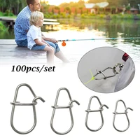 100pcs new fast lock stainless steel portable durable connector fishing hanging snap barrel swivel oval split rings