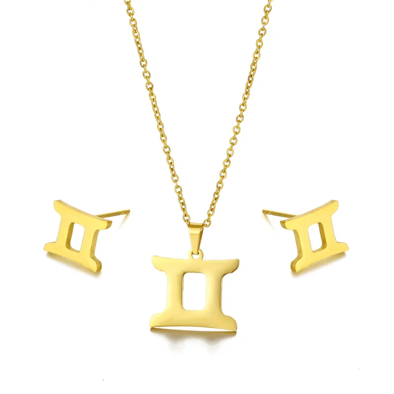 

Stainless Steel 12 Constellations Simple Old Symbol Pendant Necklace Earring for Women 12 Zodiac Logo Clavicle Necklace Jewelry
