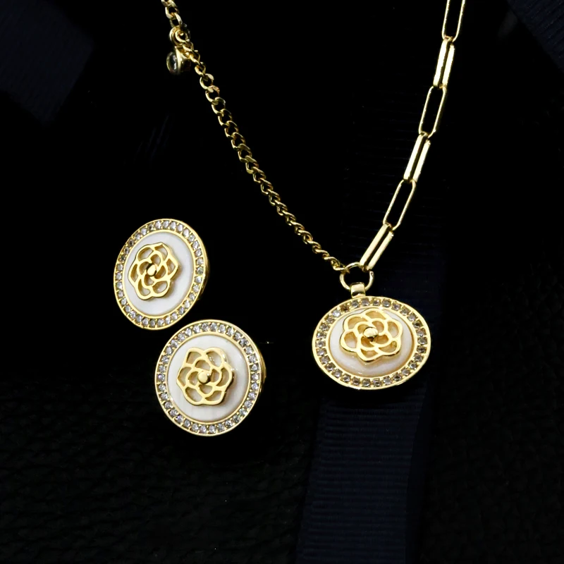 

Trendy Camellia Jewelry Set for Women Accessories Korean Fashion Jewelry S925 Needle Shiny AAA Zircon Anniversary Party Gift