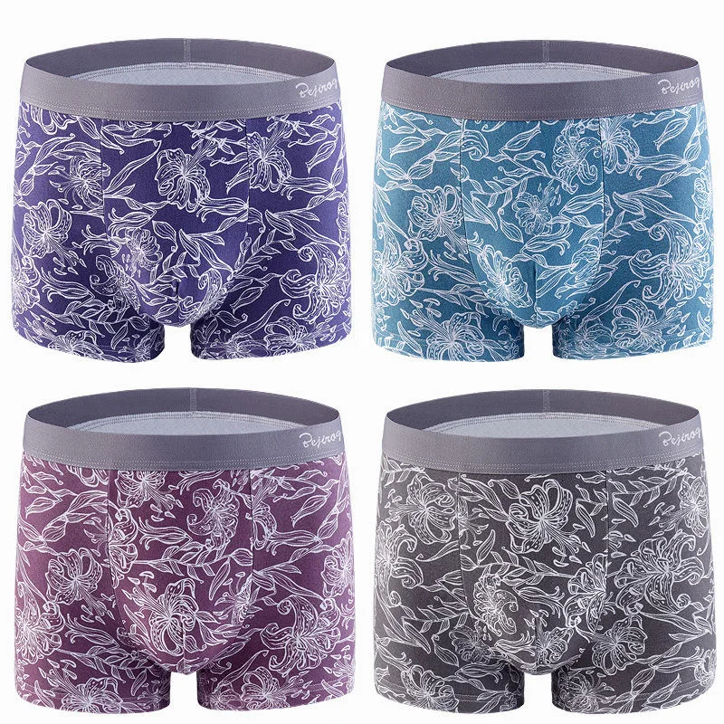 4PCS Men Underwear Boxers Brand Men Boxer Shorts Cotton Sexy Cueca Boxer Panties Mae Breathabe Comfortabe Printed Underpants