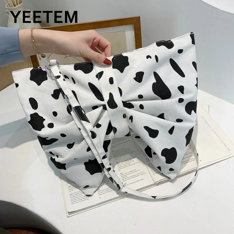 

New Spring Leopard Print Bowknot Cloud Bag Crescent Underarm Bag Flannel Large Capacity One Shoulder Handbag Women Shoulder Bag