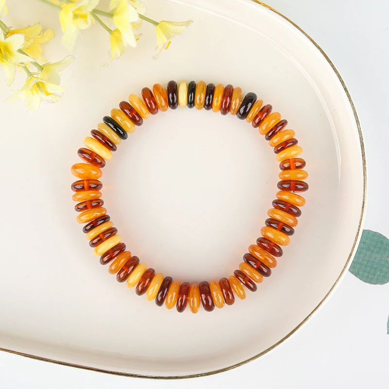 

Natural authentic antique old beeswax with bead bracelets for men, chicken oil yellow beeswax blood amber bracelets for women
