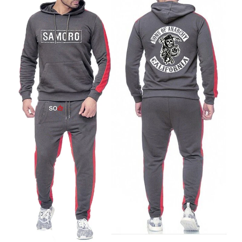 

Spring Autumn Sons Of Anarchy Sweatshirts Men SOA Hoodies Set Brand Sweatpants Male Cotton SAMCRO Trousers Casual Pullover Suits