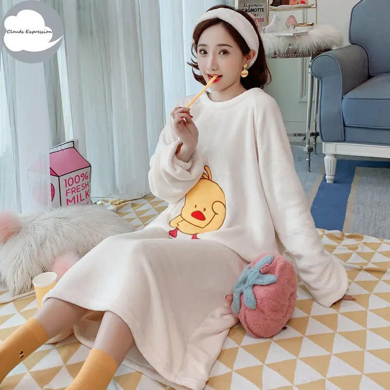 Зимняя женская теплая пижама с длинными рукавами Коралловая бархатная ночная