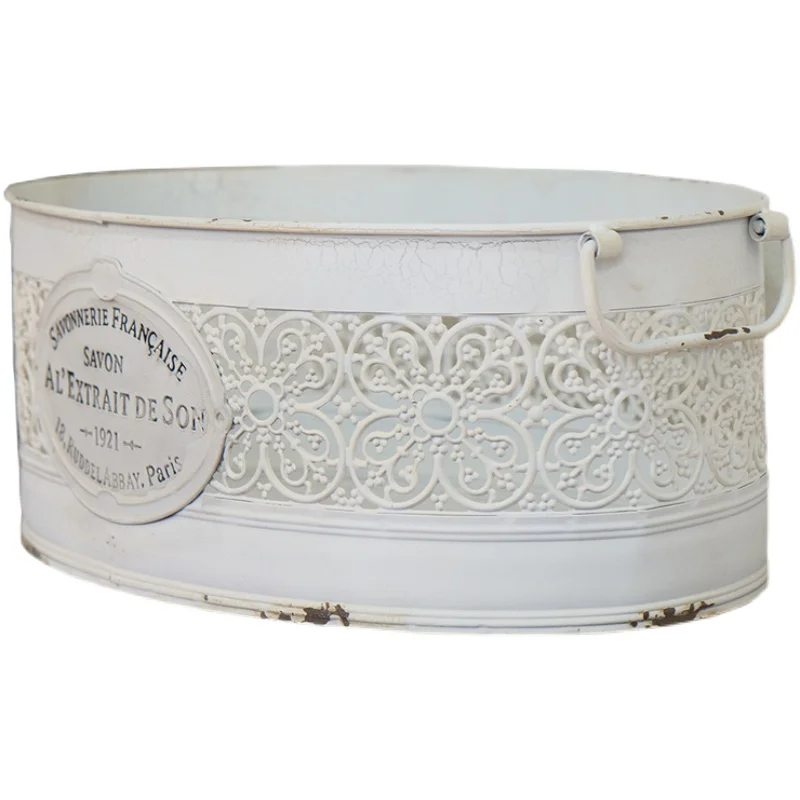 

Овальный красивый винтажный металлический контейнер для хранения ручной работы во французском стиле корзина с ручками