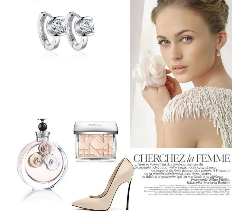 

925 Sterling Silver Crystal Stud Earrings For Women Grils Wedding Female pendientes mujer moda eh1414