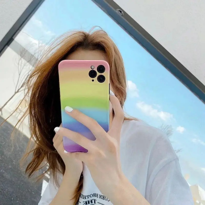 

Fashion Rainbow Gradient Color Phone Case For iPhone 11 Pro XS Max X XR 8 7 Plus Soft Silicone TPU Back Cover Shell Coque Fundas