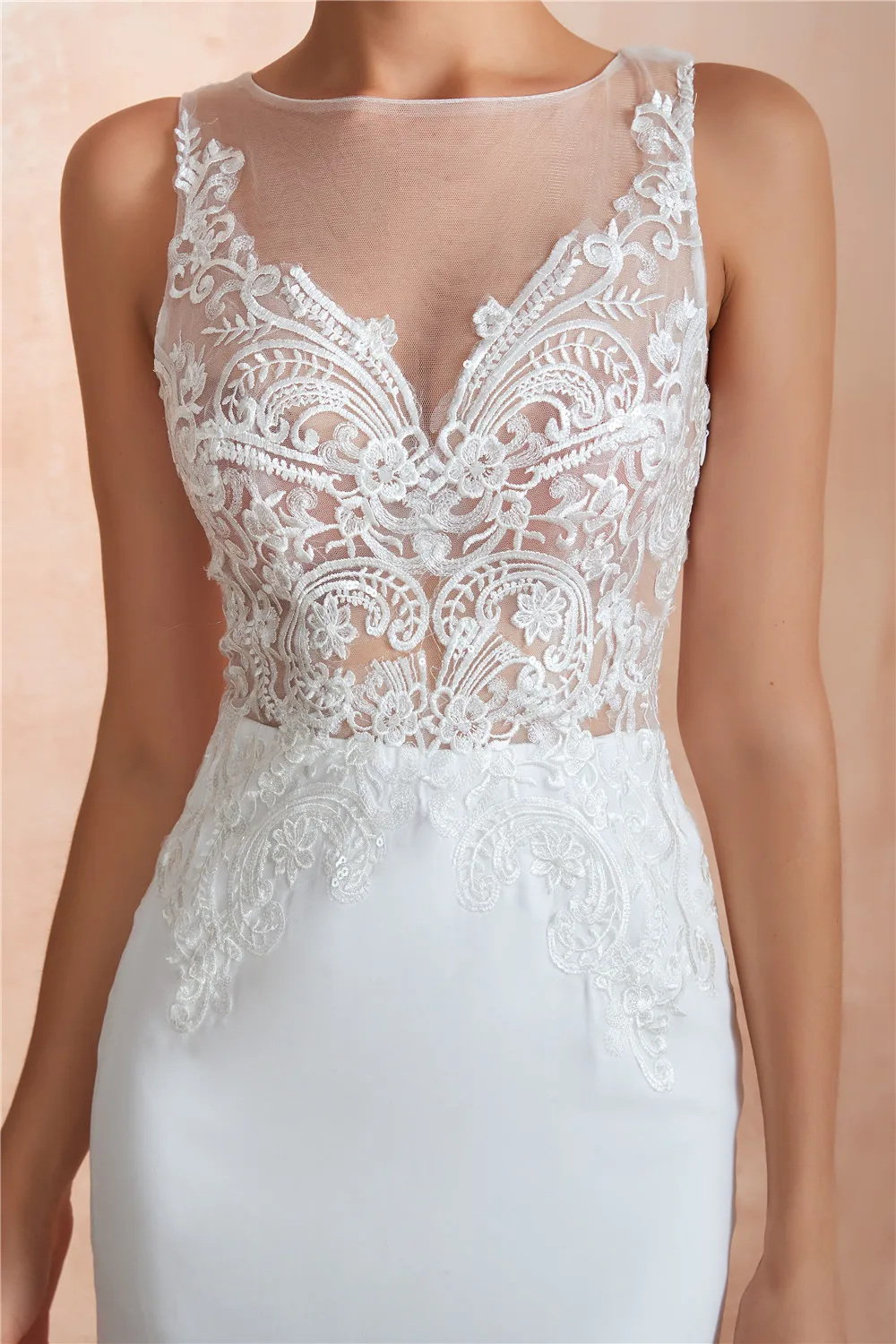 

Sheer O-Neck Mermaid Wedding Dresses 2019 Sexy See Through Illusion Back White Bridal Gowns With Appliques vestido de noiva