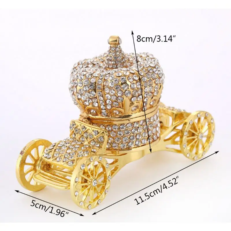 

Gold Carriage Hinged Trinket Box Hand-painted Patterns Trinket Jewelry Storage Box