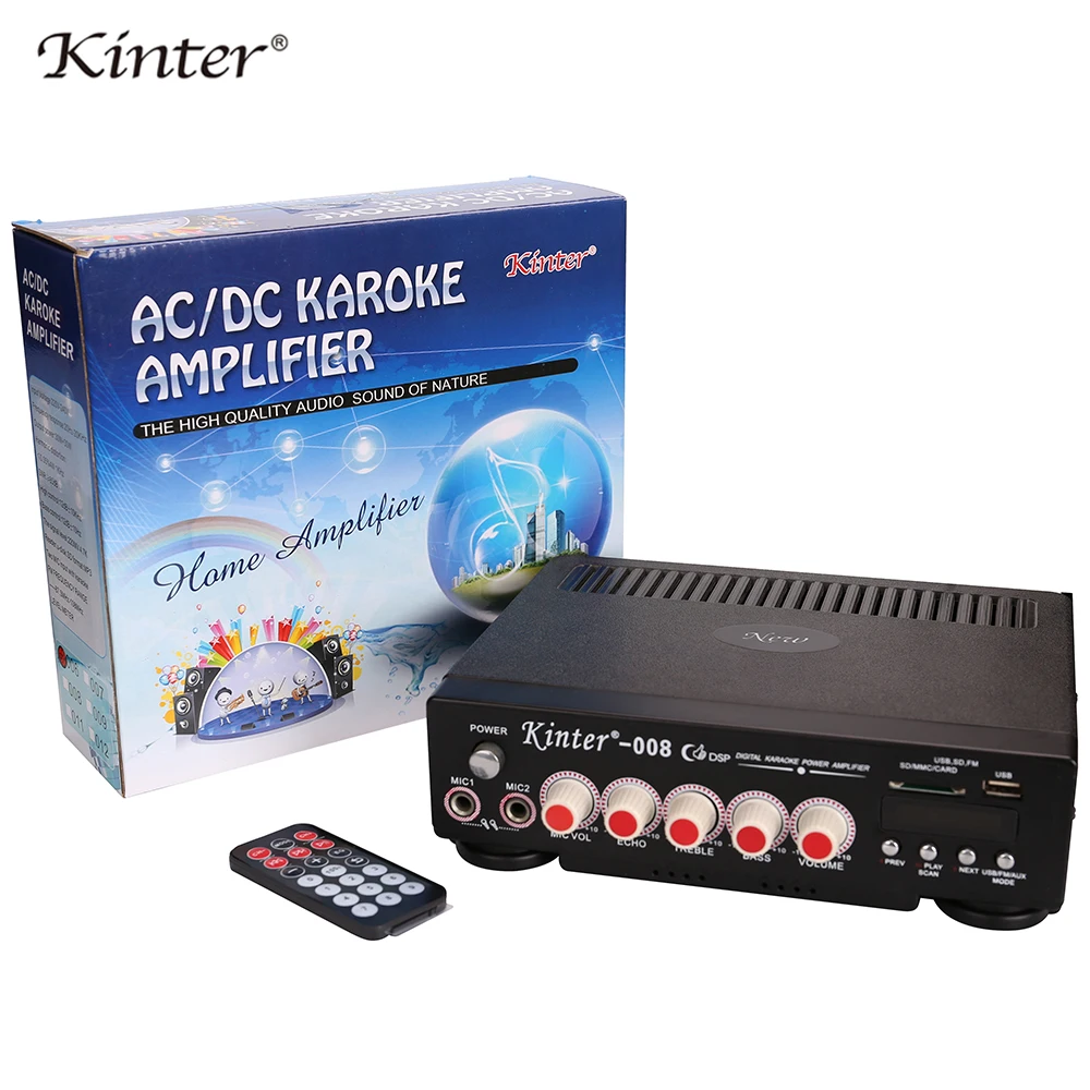 Kinter 008 усилитель караоке аудио 2 0 канал 30 Вт контроль басов ВЧ микрофон эхо