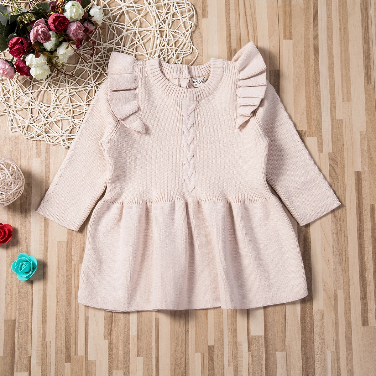 Toddler Kids Baby Girls Dresses Spring Winter Long Sleeve Solid Knitted Sweater Pullovers Crochet Princess Tutu Dress | Детская одежда