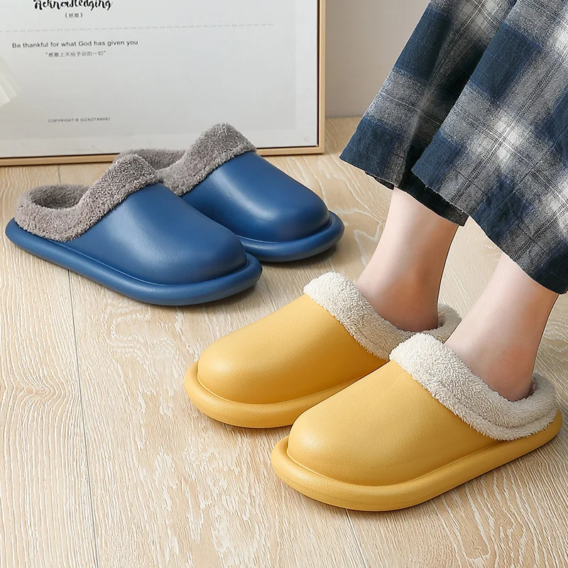 

Waterproof Cotton Slippers Women Thick Sole Winter Plush Warm Couple Home Home EVA Indoor and Outdoor Wear Men