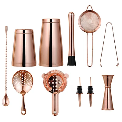Copper Plated Набор коктейльных шейкеров: взвешенные бостонские шейкеры, набор коктейльных ситечек, джиггер, коктейльный мусор, ложка, ледяной Тонг, Pourers - Цвет: Copper Plated