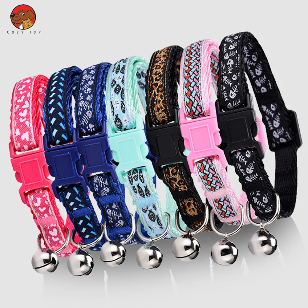 

Cute Cat Collars with Bell Pendant Adjustable Safety Kitten Collar Puppy Chihuahua Raabit Necklace With Bells Pets Accessories